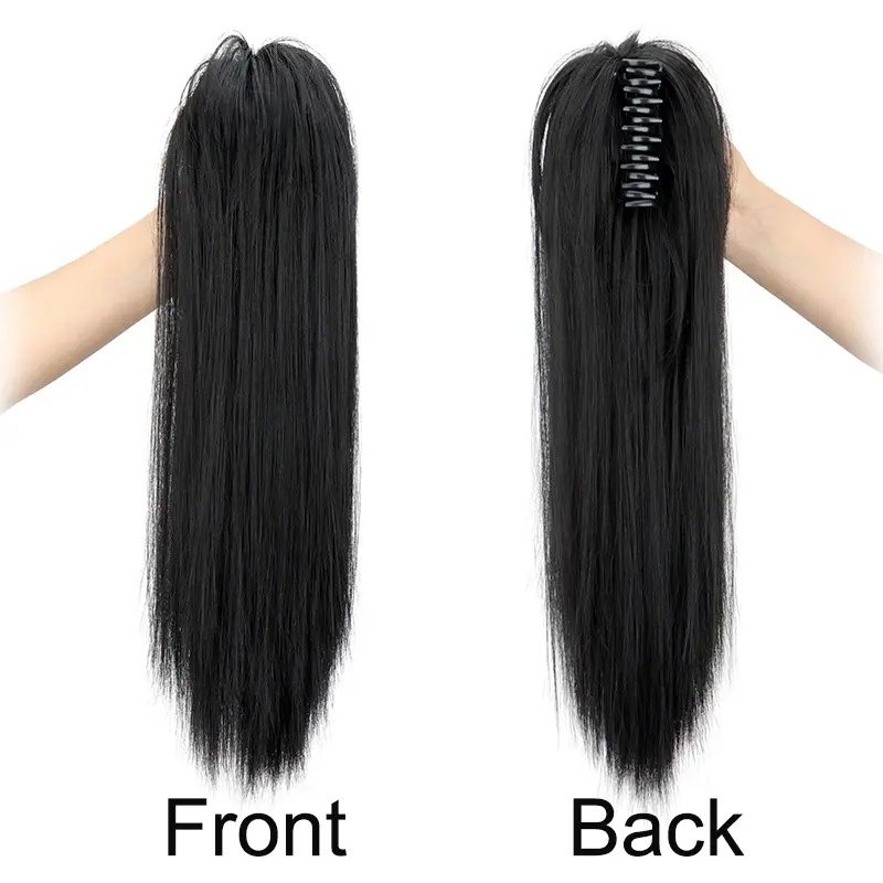 18Inch Synthetic Long Straight Claw Clip in Ponytail Hair Extension Half-Tied Fiber Black Brown Hairpiece for Women