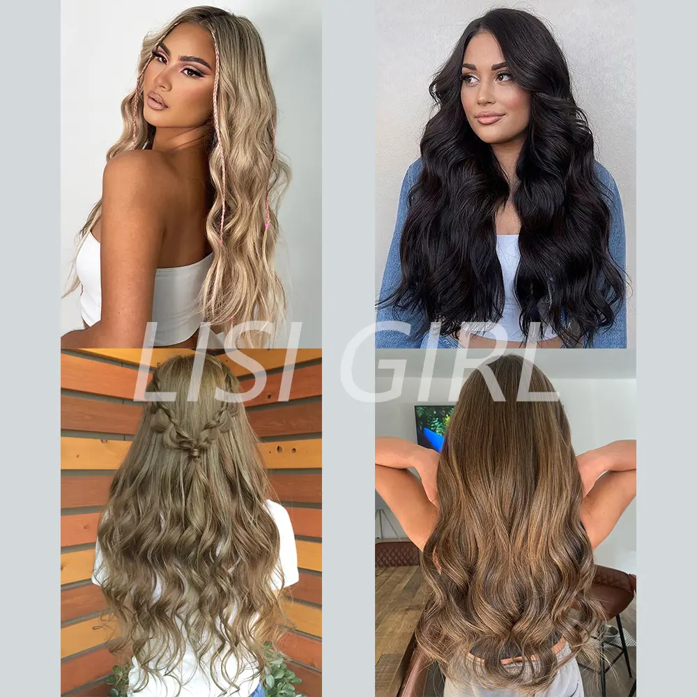 Synthetic Long Wavy Hairstyles 5 Clip In Hair Extensions Heat Resistant Hairpiece Brown One Piece 5 Clips Fake Hair For Women