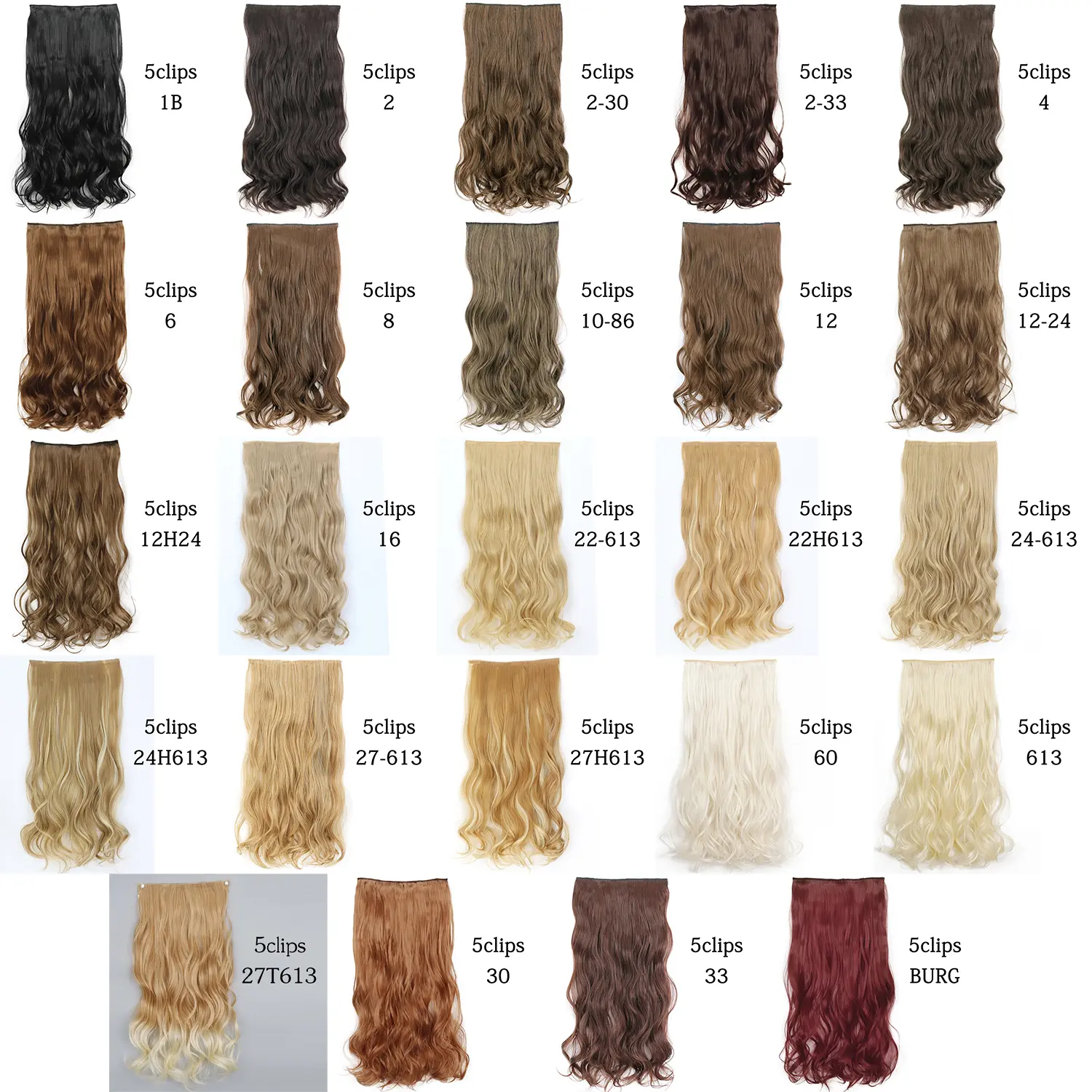 Synthetic Long Wavy Hairstyles 5 Clip In Hair Extensions Heat Resistant Hairpiece Brown One Piece 5 Clips Fake Hair For Women