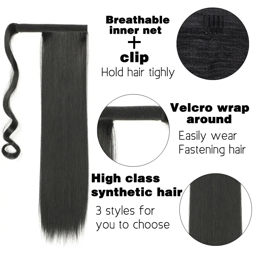 20" Synthetic Ponytail Hairpiece Women Long Curly Ponytail Clip In PonyTail Hair Extensions Wrap Around On Girl Hair Extension