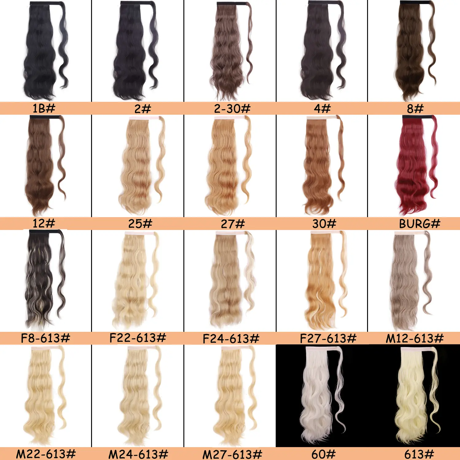 Synthetic Body Wave Hollywood Long Ponytail Wrap Around Clip in Hairpiece Ponytail HeatResistant Blonde Mixed Color For Women