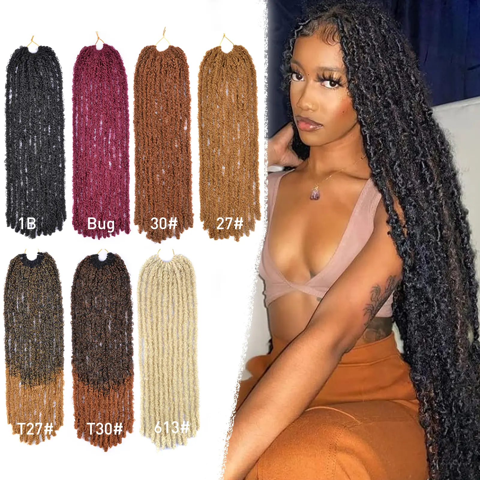 Wholesale Synthetic Butterfly Fausse Locks Crochet Braids Hair Faux Butterfly Locs Braids Extensions For Women