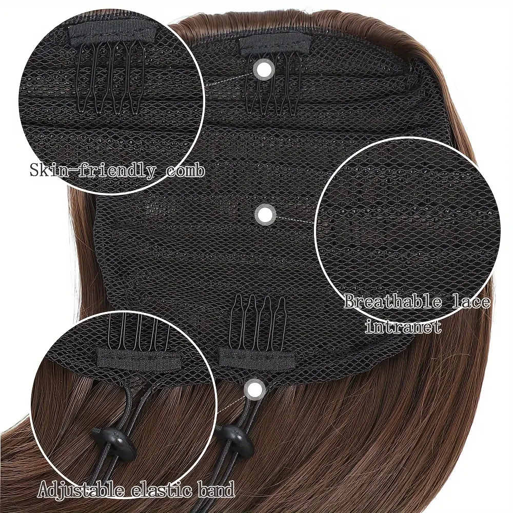 Straight High Bun Synthetic Hairpiece - Elegant Drawstring Ponytail Extension for Women - Easy to Wear, High-Quality Hair Bun