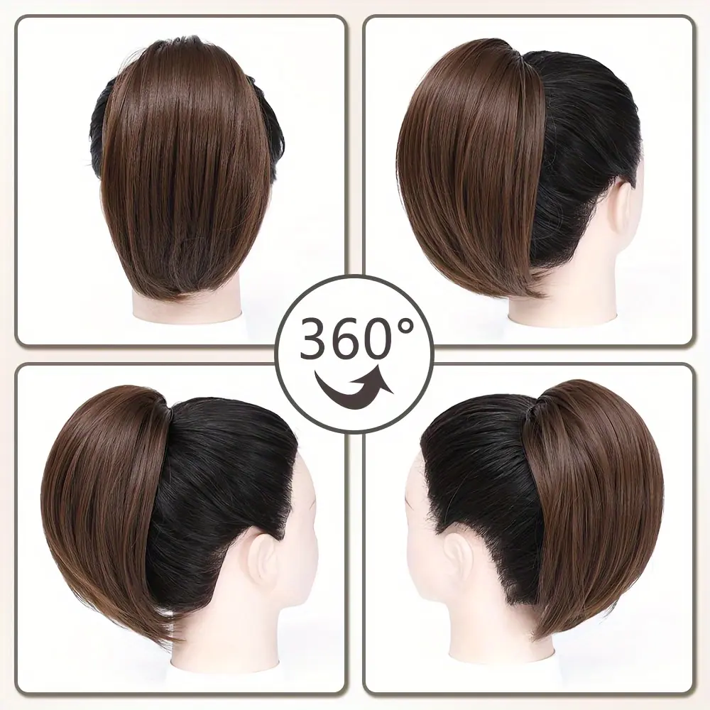 Straight High Bun Synthetic Hairpiece - Elegant Drawstring Ponytail Extension for Women - Easy to Wear, High-Quality Hair Bun