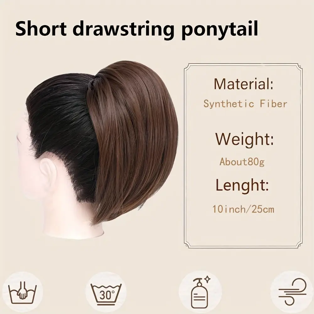 Straight High Bun Synthetic Hairpiece - Elegant Drawstring Ponytail Extension for Women - Easy to Wear, High-Quality Hair Bun
