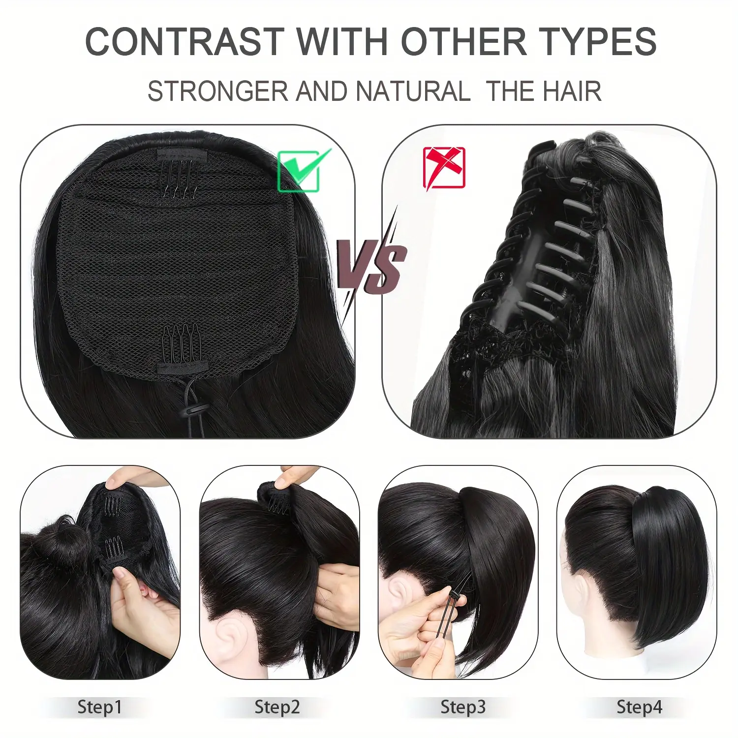 Straight High Bun Synthetic Hairpiece - Elegant Drawstring Ponytail Extension for Women - Easy to Wear, High-Quality Hair Bun