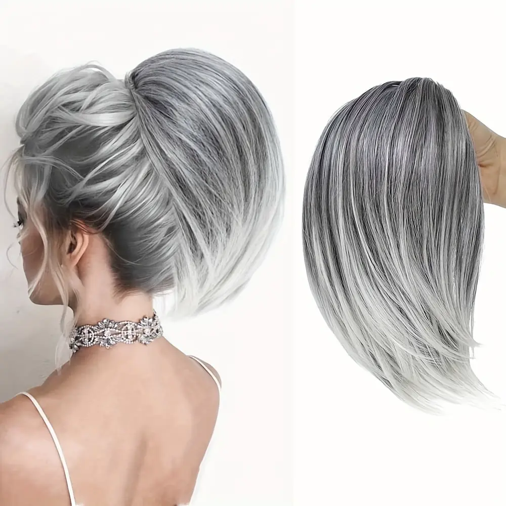 Straight High Bun Synthetic Hairpiece - Elegant Drawstring Ponytail Extension for Women - Easy to Wear, High-Quality Hair Bun