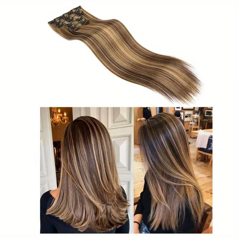 16pcs Clip In Long Straight Hair Extensions Synthetic Fiber Straight Hairpiece For Women Girls Hair Clips Hair Accessories