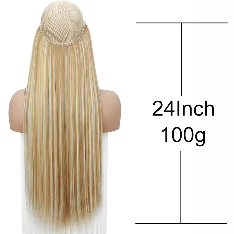 24Inch Synthetic Invisible Hair Extension Fish Line Fake Hairpiece Black Brown Hair Accessorie for Women