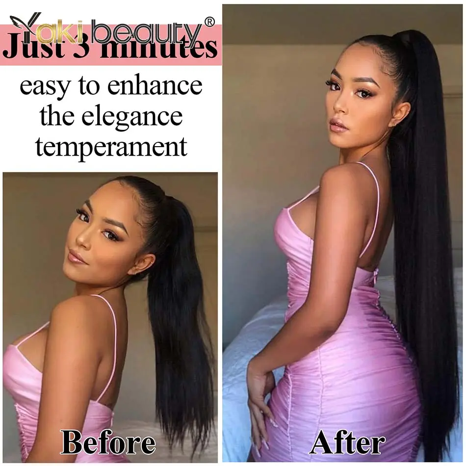 Synthetic Long Straight Ponytail Drawstring Pony Tail 32inch Clip In Hair Extensions for Women Organic Heat Resistant Fake Hair