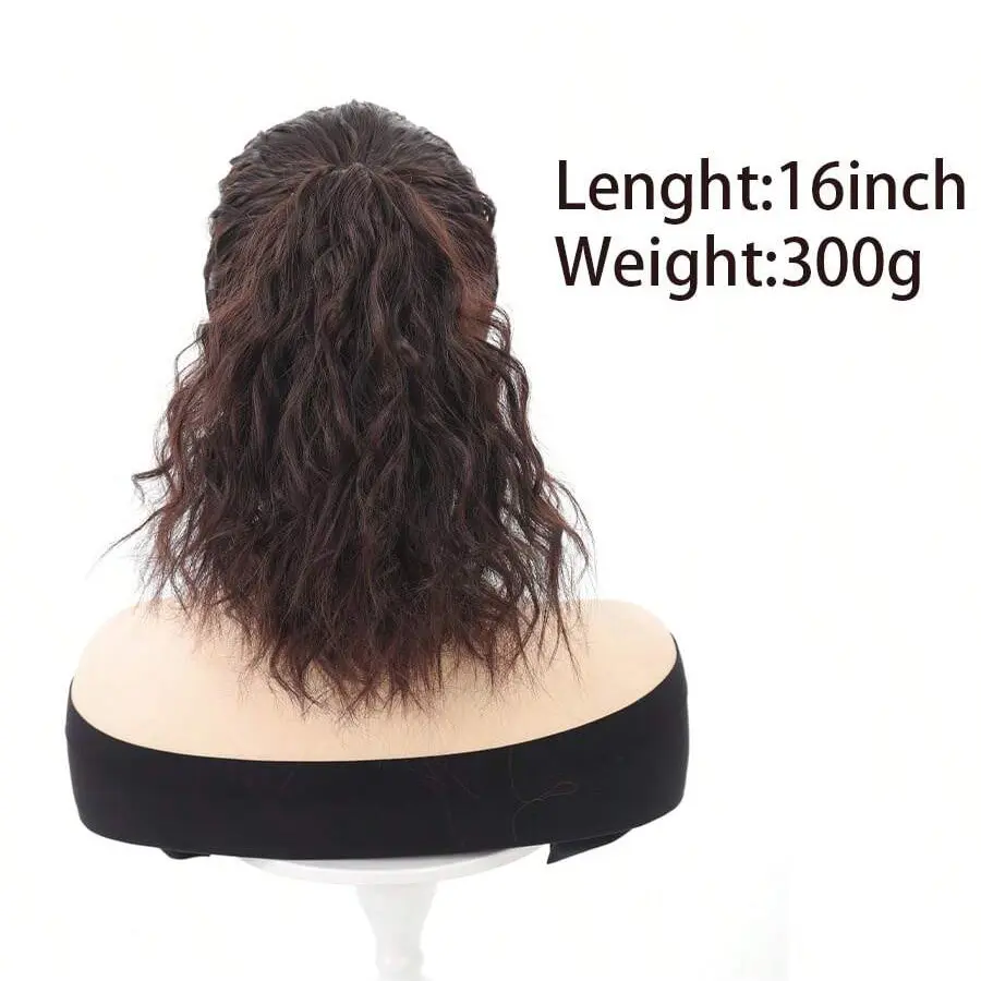 Hat Wigs 16 Inch Synthetic Curly Wavy Ponytail Wigs With Houndstooth Empty Top Hat For Women Daily Party Use