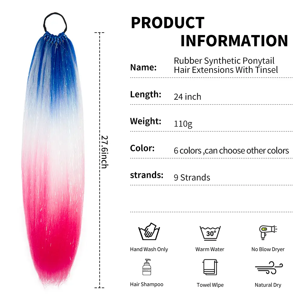 Leeons Jumbo Ponytail Mix Tinsel Glitter Braids Ponytail With Rubber Band Synthetic Ponytail For Woman Girls Kids Daily Party