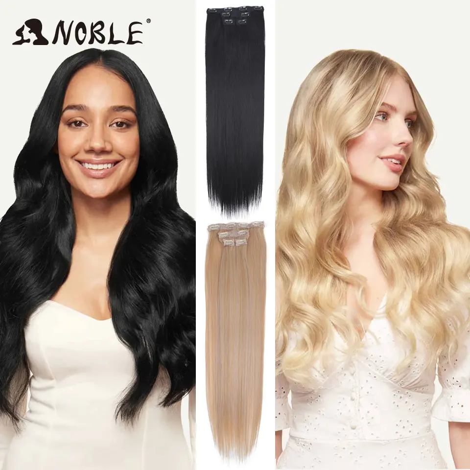 Noble Hair Synthetic Clip Hair Extensions 4Pcs/Set 24 Inch Long Straight Ombre 8 Clips In Hair Extensions For Women Hair piece
