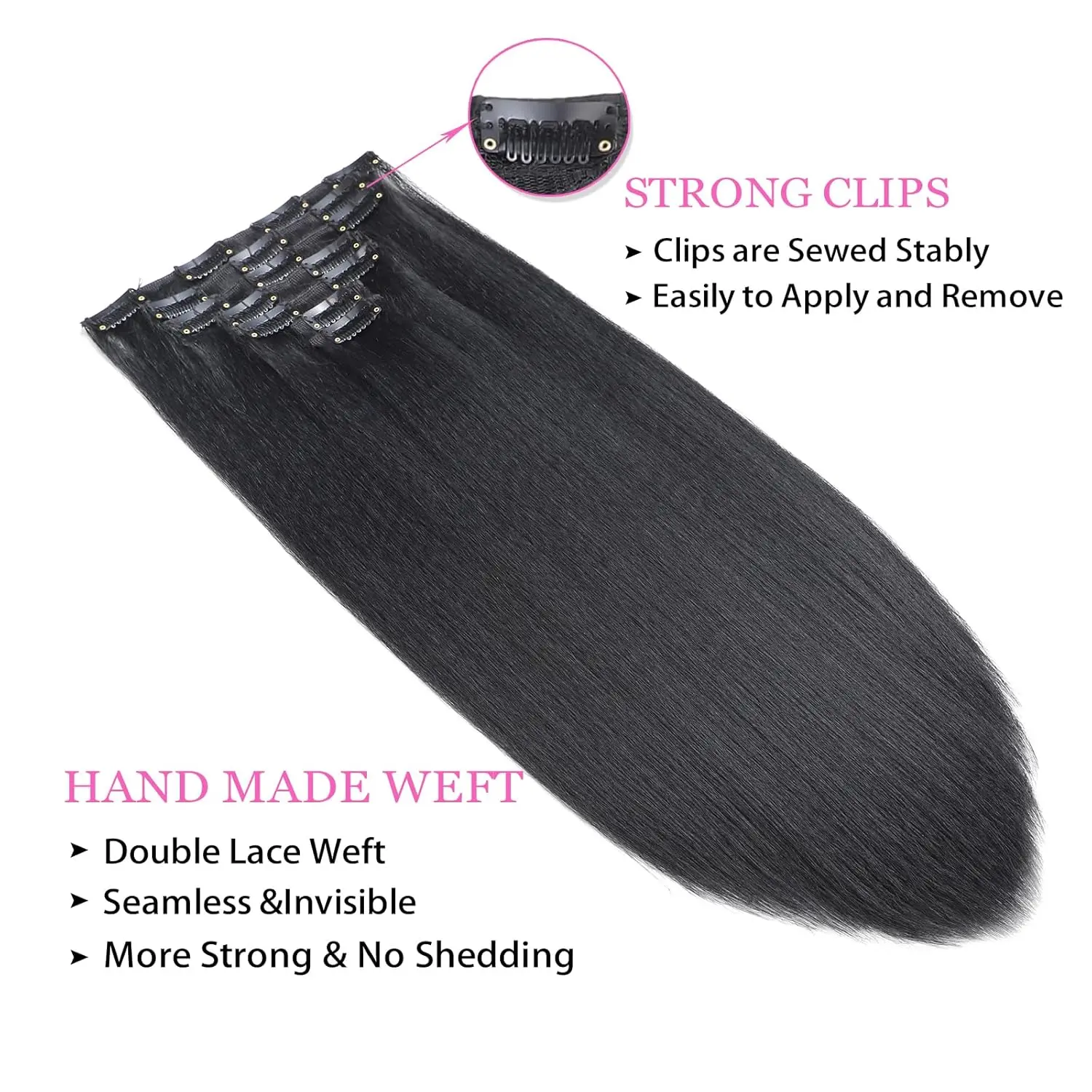 24-26Inch Synthetic Hair Kinky Yaki Straight Clip in Hair Extensions Natural Black 7 Pcs Seamless For Women Girl Full Head Daily