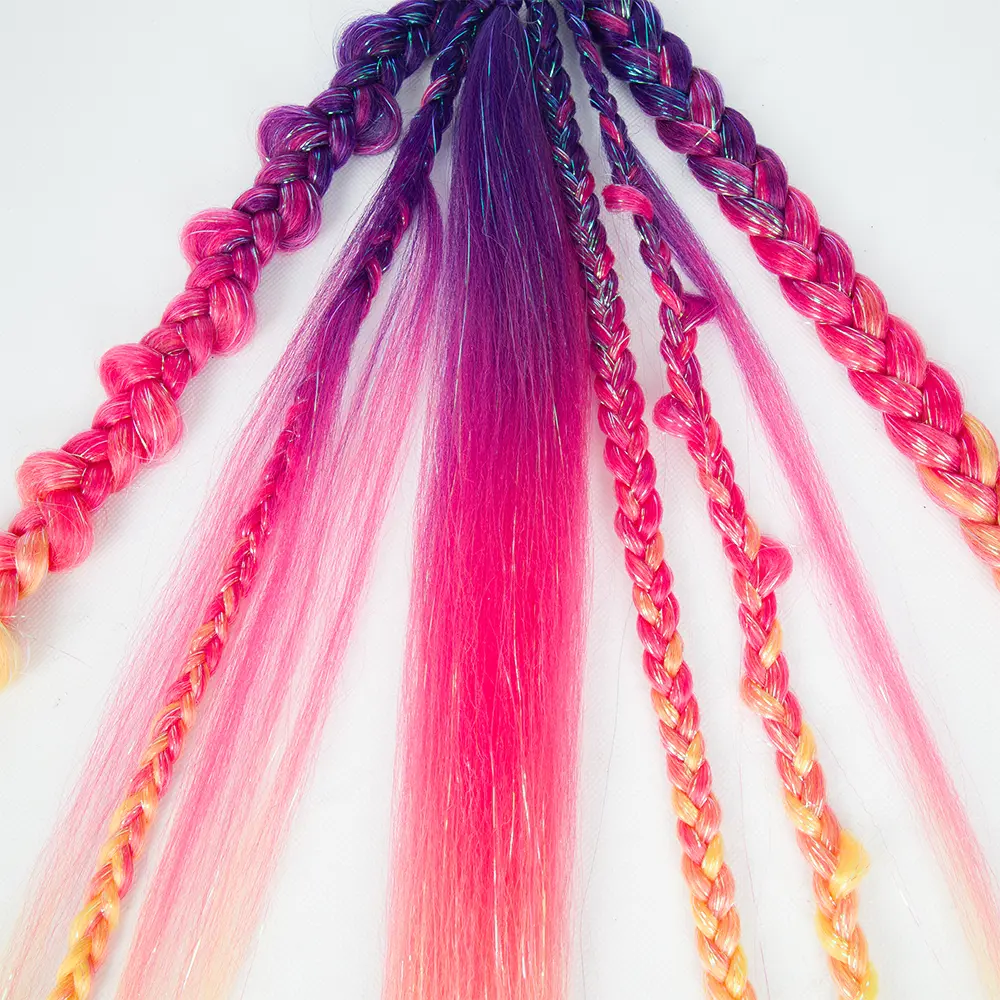 Leeons Jumbo Ponytail Mix Tinsel Glitter Braids Ponytail With Rubber Band Synthetic Ponytail For Woman Girls Kids Daily Party
