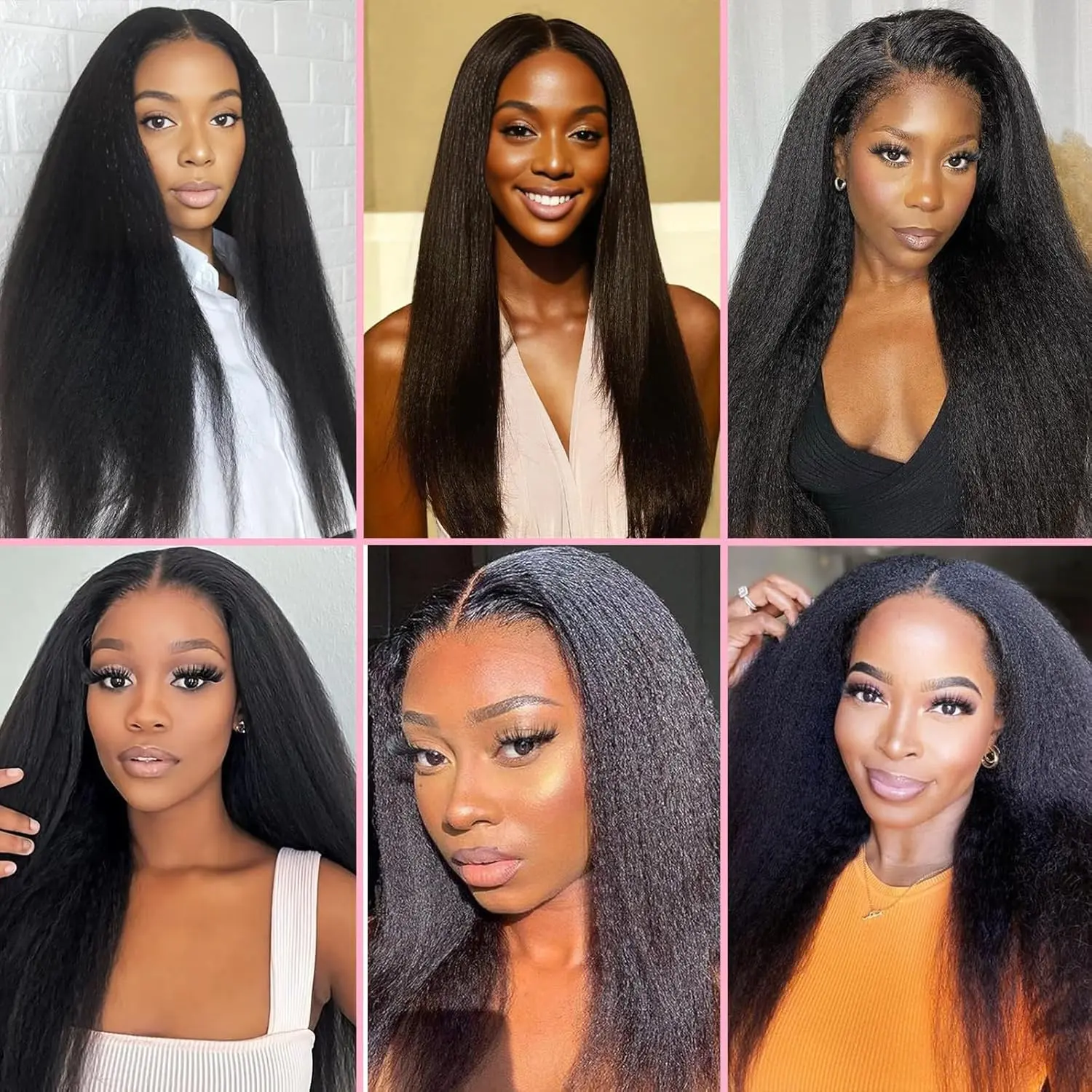 24-26Inch Synthetic Hair Kinky Yaki Straight Clip in Hair Extensions Natural Black 7 Pcs Seamless For Women Girl Full Head Daily