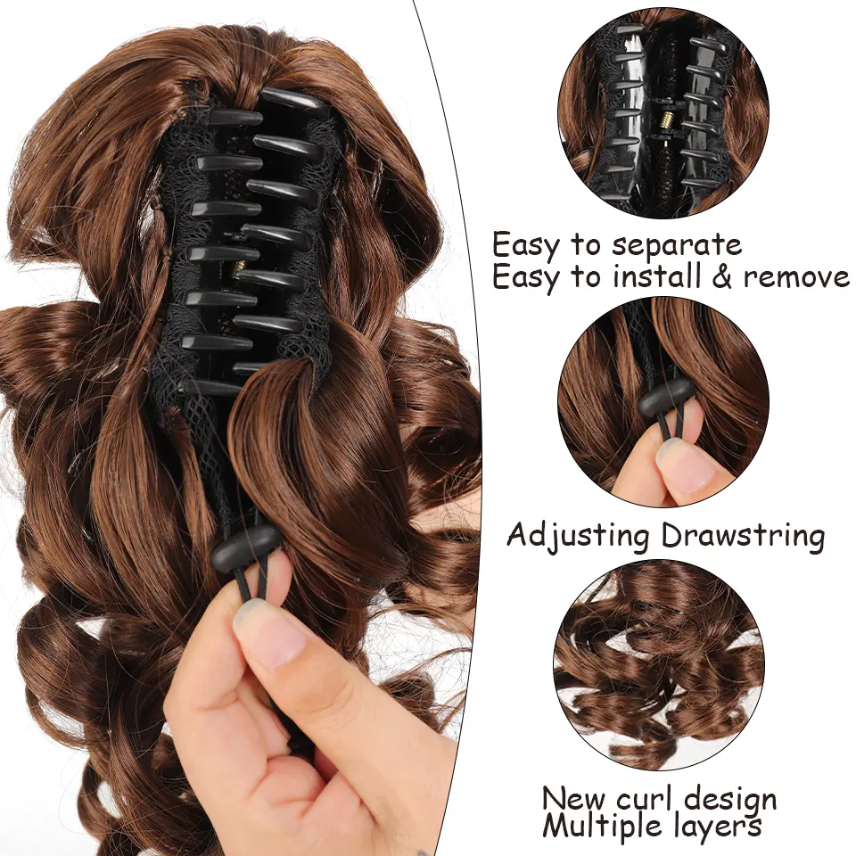 12 Inch Synthetic Ponytail Extension, Classic Loose Curly Wavy Claw Clip Pony tails Hair Extensions Hairpieces for Women