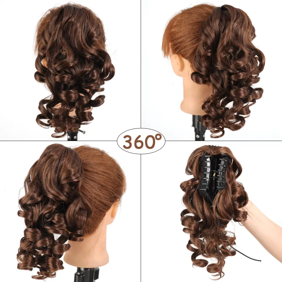 12 Inch Synthetic Ponytail Extension, Classic Loose Curly Wavy Claw Clip Pony tails Hair Extensions Hairpieces for Women