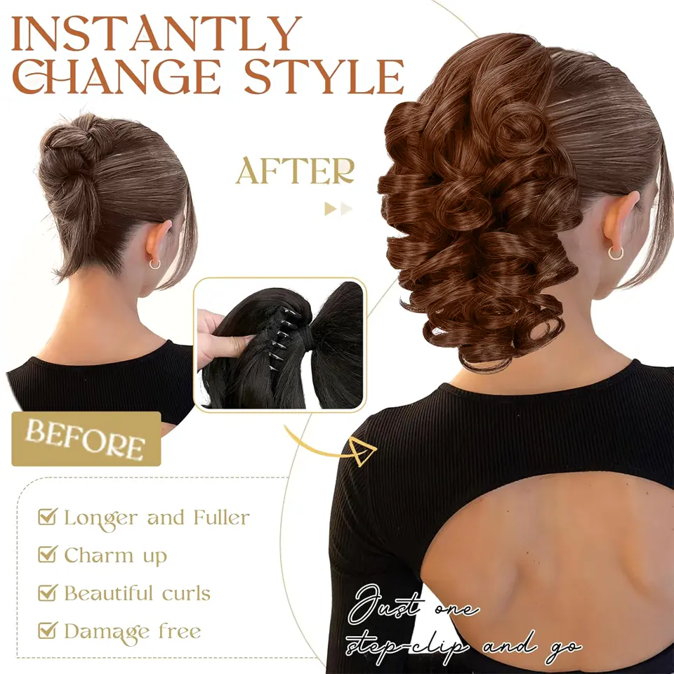 12 Inch Synthetic Ponytail Extension, Classic Loose Curly Wavy Claw Clip Pony tails Hair Extensions Hairpieces for Women