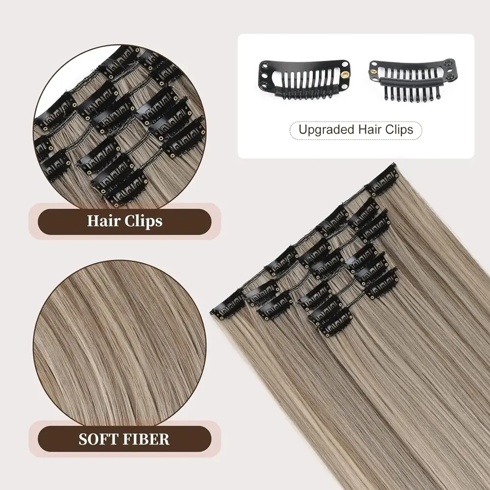 24Inch Synthetic 6 Clips in Hair Extensions Long Straight Hairstyle Black Hairpieces Heat Resistant False For Women Daily Use