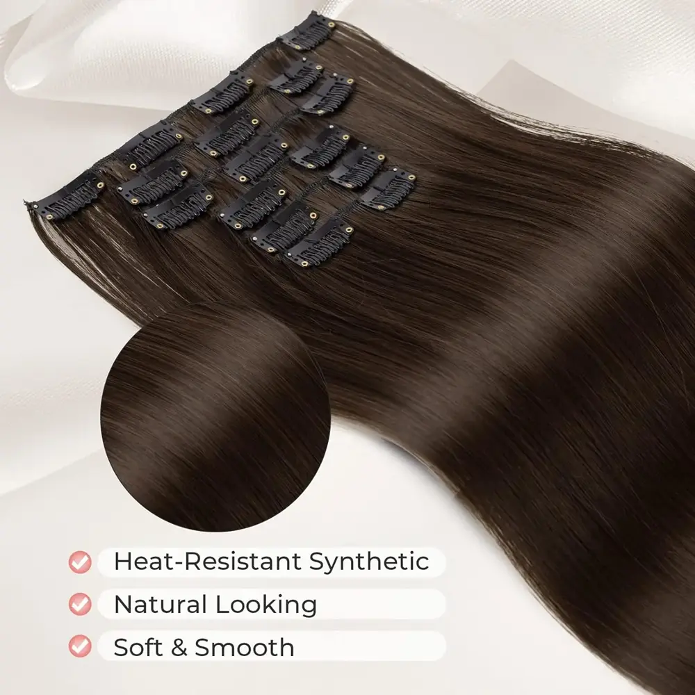 24Inch Synthetic 6 Clips in Hair Extensions Long Straight Hairstyle Black Hairpieces Heat Resistant False For Women Daily Use