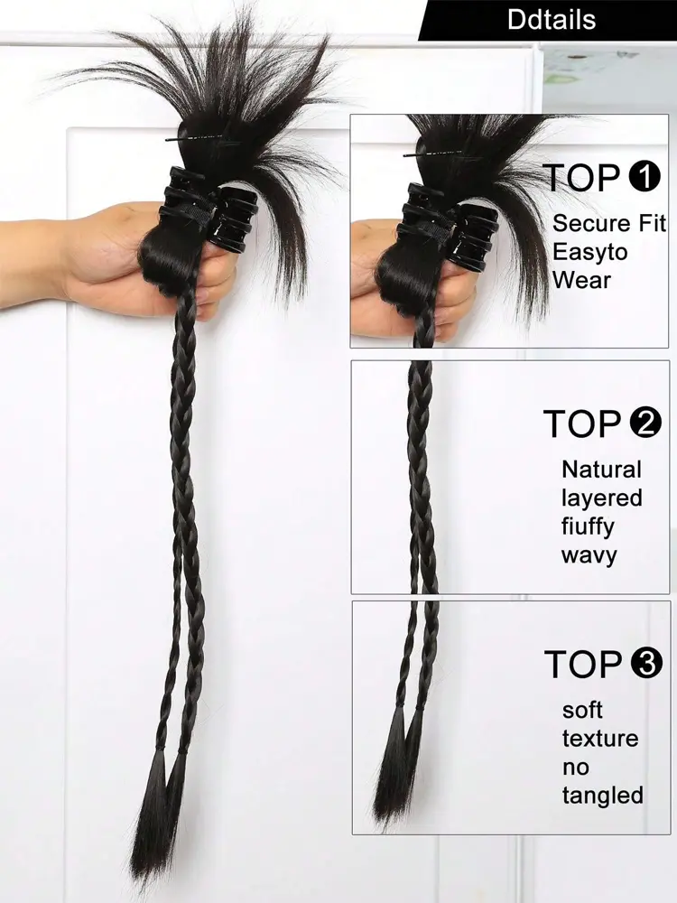 2Pcs/Set Wig Hair Synthetic Claw Clips Ponytail Hair Accessories For Women Daily Use Novelty Synthetic Braid Ponytail Extensions