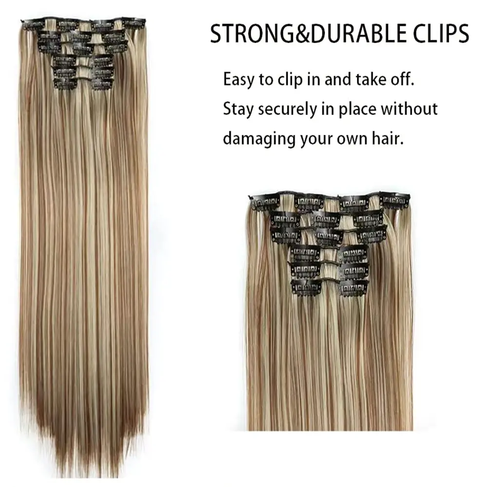 24Inch Synthetic 6 Clips in Hair Extensions Long Straight Hairstyle Black Hairpieces Heat Resistant False For Women Daily Use