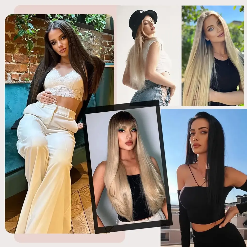24Inch Synthetic 6 Clips in Hair Extensions Long Straight Hairstyle Black Hairpieces Heat Resistant False For Women Daily Use