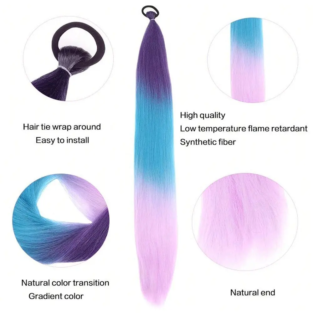 Synthetic 2Pcs/Pack 26inch  Gradient Straight Hair Woven Ponytail Hair accessories suitable for women daily And Christmas use