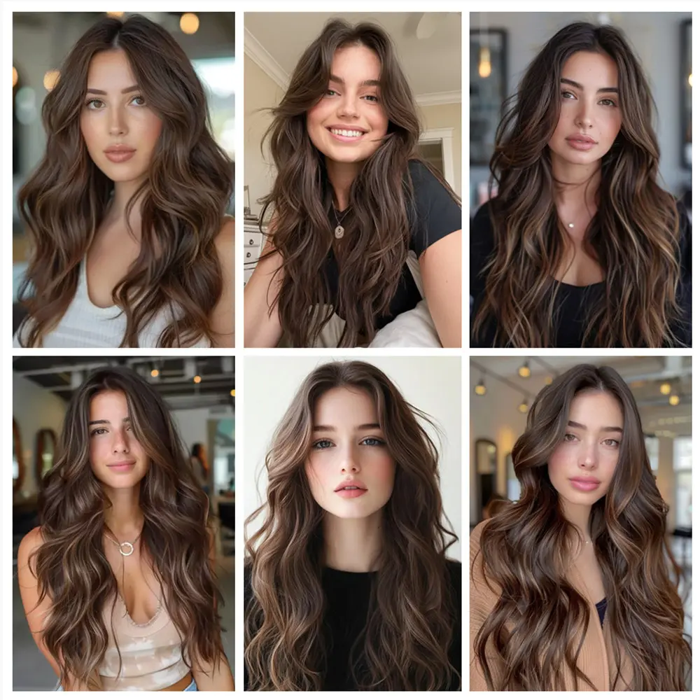 20 Inch Long Wavy Synthetic Hair Toppers 6*6 Lace Base Hair Topper Brown Highlight Hairpieces for Women Daily Heat Resistant