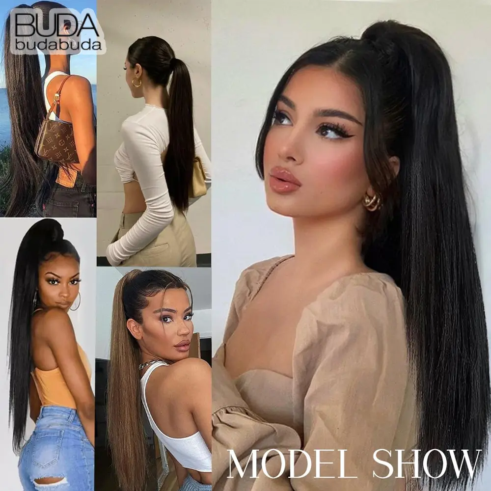 22Inch Synthetic Ponytail Hair Extension Long Straight Claw Clip Ponytail Heat Resistant Natural Wave For Women Blonde Hairpiece