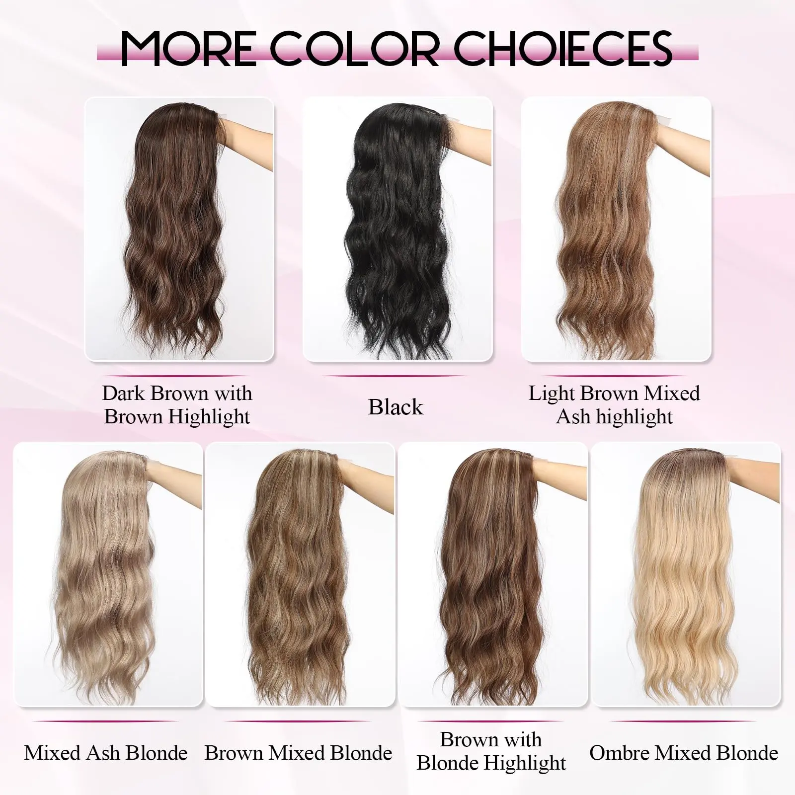 20 Inch Long Wavy Synthetic Hair Toppers 6*6 Lace Base Hair Topper Brown Highlight Hairpieces for Women Daily Heat Resistant