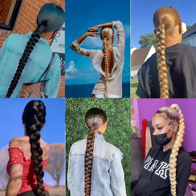 30Inch Synthetic Long Braided Ponytail Hair Extension DIY Box Braid Hairpiece Heat Resistant Ponytail for Women