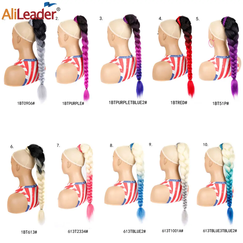 Synthetic Braided Drawstring Ponytail 24 Inch Black Fishtail Clip-In Hair Piece Jumbo Braids Ponytail Extensions For Women