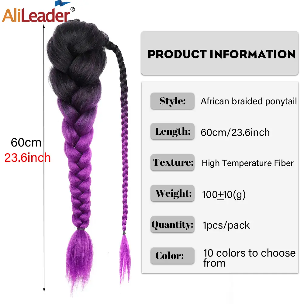 Synthetic Braided Drawstring Ponytail 24 Inch Black Fishtail Clip-In Hair Piece Jumbo Braids Ponytail Extensions For Women