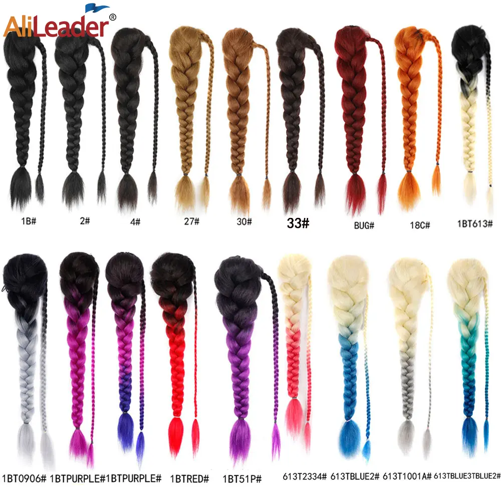 Synthetic Braided Drawstring Ponytail 24 Inch Black Fishtail Clip-In Hair Piece Jumbo Braids Ponytail Extensions For Women