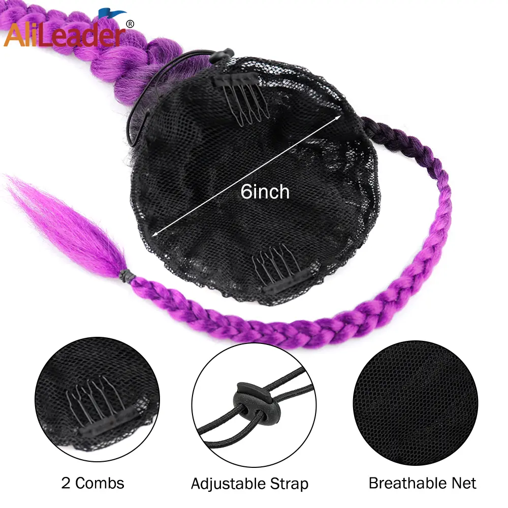 Synthetic Braided Drawstring Ponytail 24 Inch Black Fishtail Clip-In Hair Piece Jumbo Braids Ponytail Extensions For Women