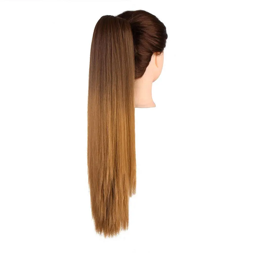 22" Synthetic Women Claw on Ponytail Clip in Hair Extensions Straight Style Pony Tail Hairpiece Ombre Brown Blonde