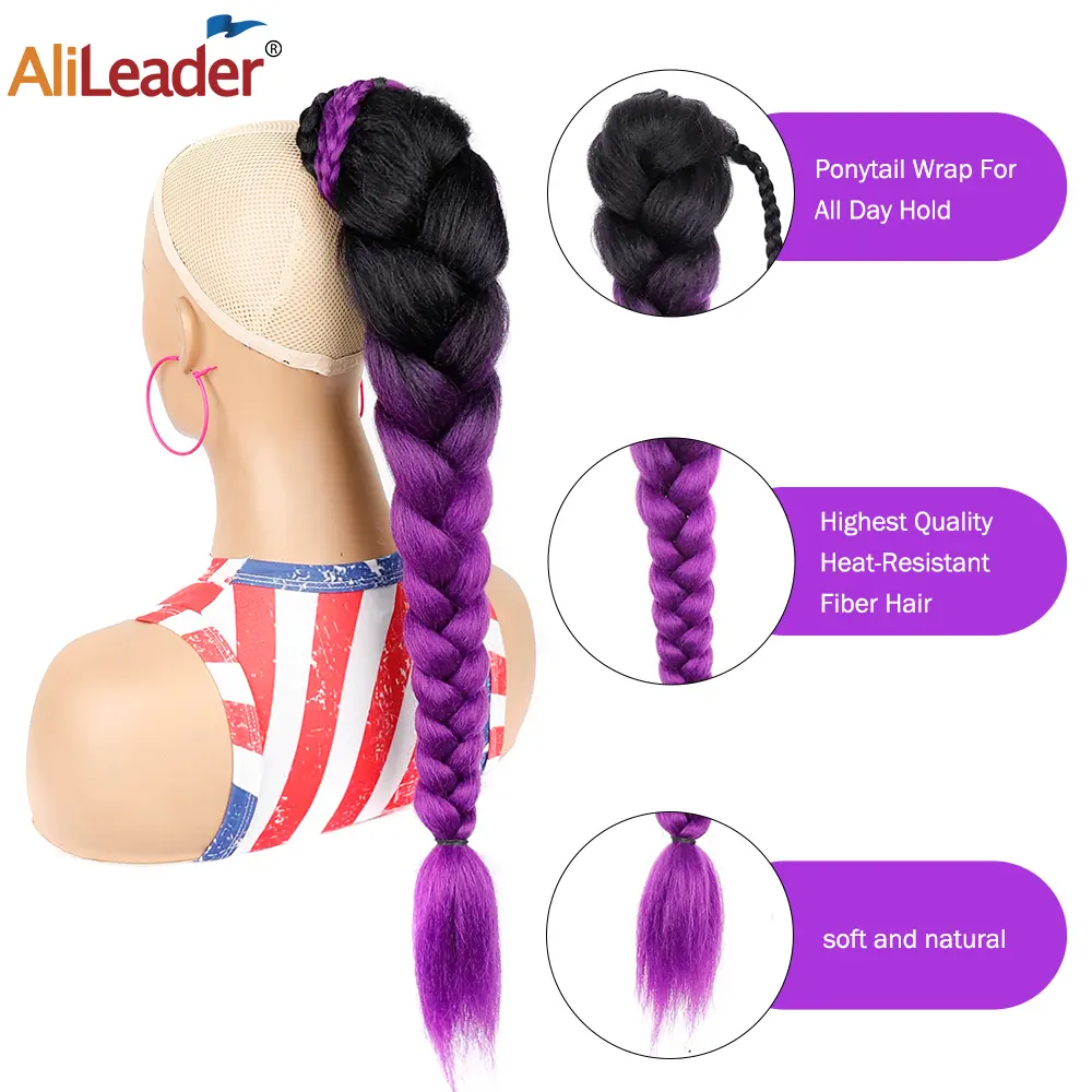 Synthetic Braided Drawstring Ponytail 24 Inch Black Fishtail Clip-In Hair Piece Jumbo Braids Ponytail Extensions For Women