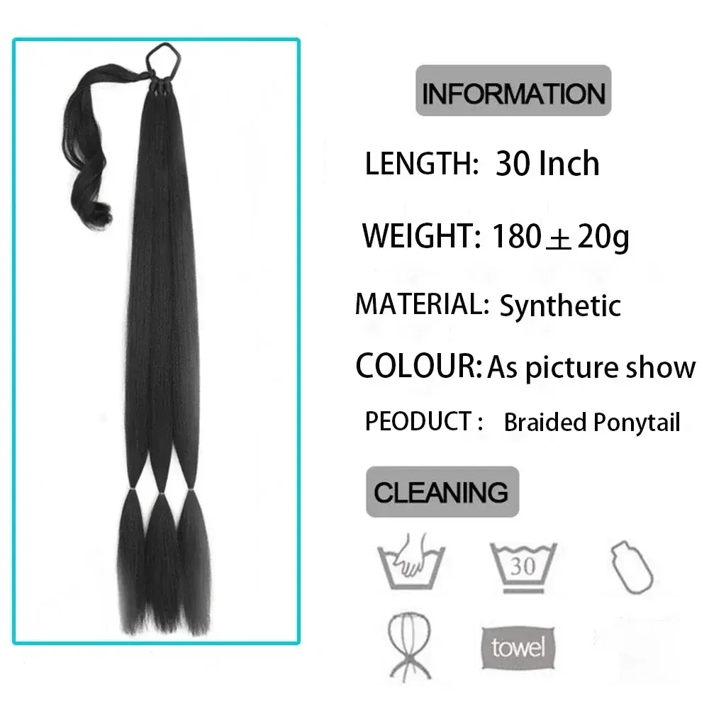 Long Natural DIY Braided Ponytail Extension 30inch Straight Wrap Around Pony Tail HairPieces Synthetic Fake Horse Tail For Women