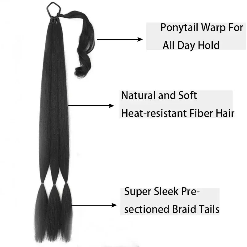 Long Natural DIY Braided Ponytail Extension 30inch Straight Wrap Around Pony Tail HairPieces Synthetic Fake Horse Tail For Women