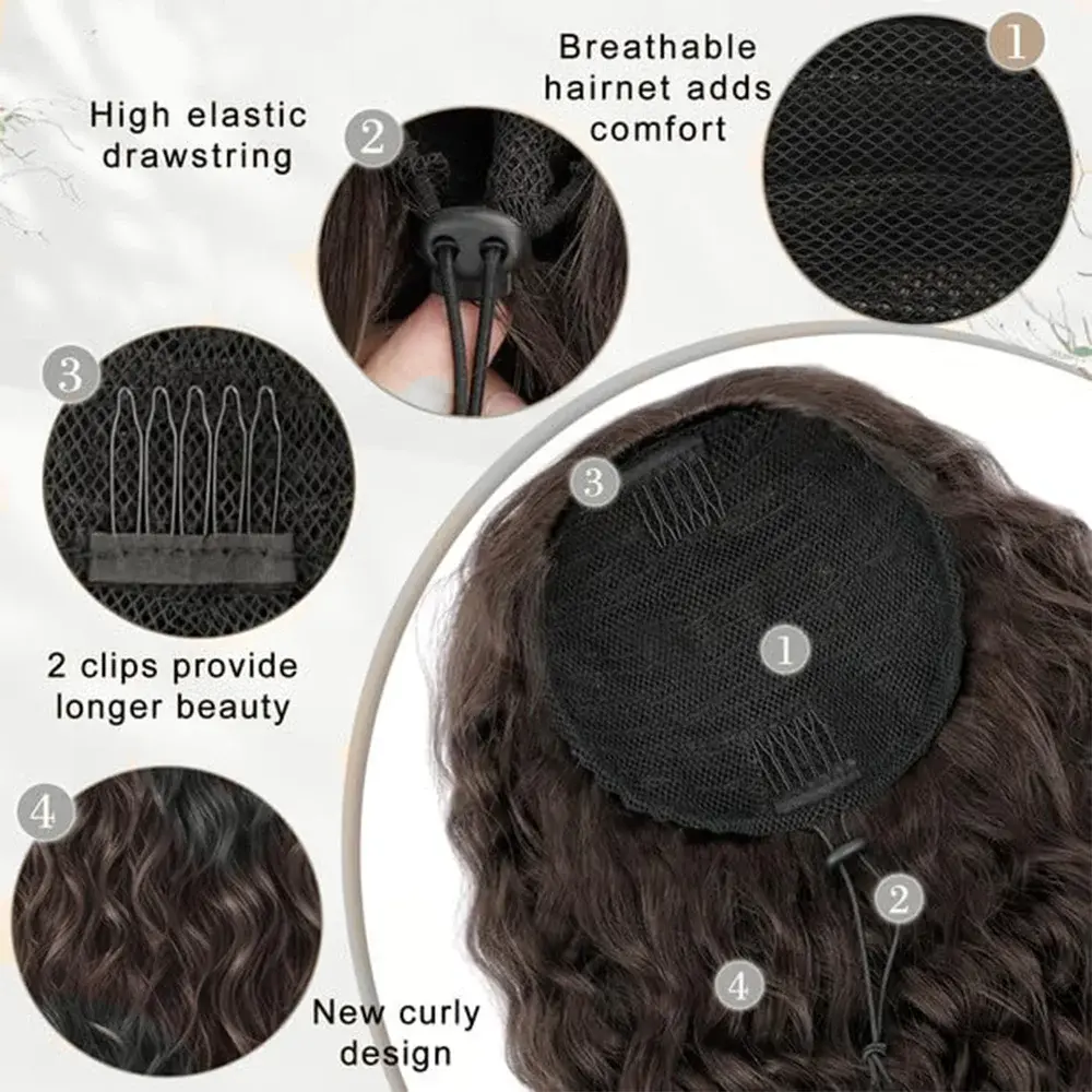 H&STAR Synthetic 18Inch Kinky Curly Ponytail Hair Short Fluffy Curly Drawstring Natural Afro Curly Fake Tail Hairpiec for Women
