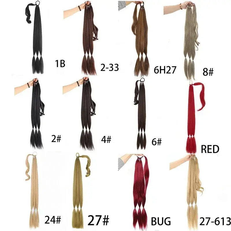 Long Natural DIY Braided Ponytail Extension 30inch Straight Wrap Around Pony Tail HairPieces Synthetic Fake Horse Tail For Women