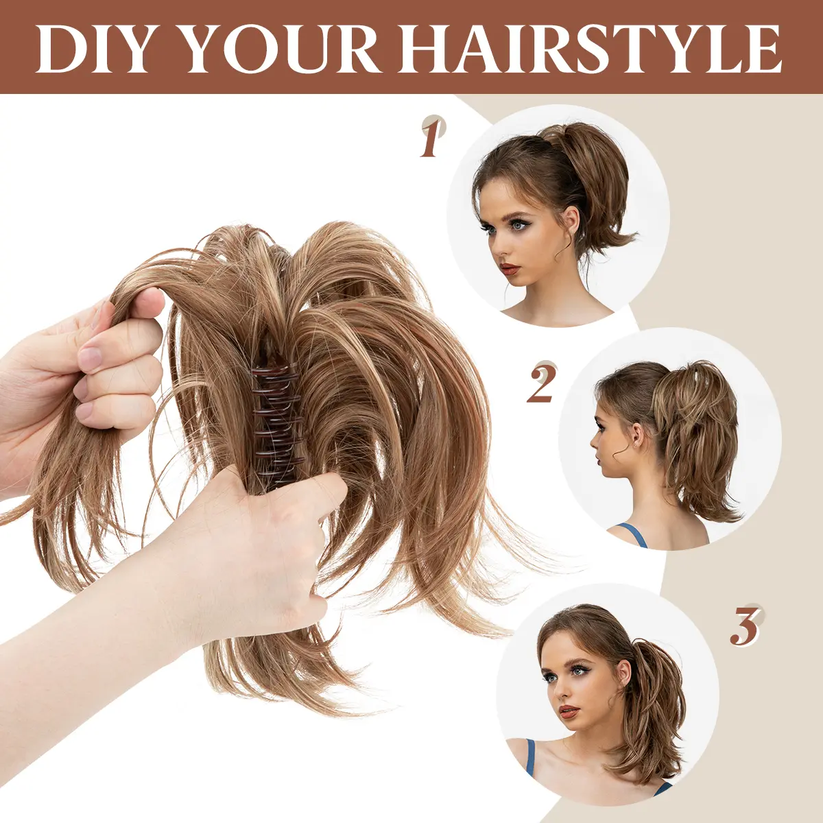 Synthetic Claw Clip In Ponytail Daily Use Hair Extensions One Piece Hairpiece Hair Bun  Fake Blonde Hair False Pigtail for Women