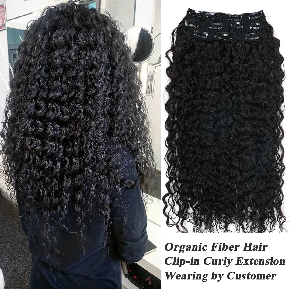 Kinky Curly Clip In Hair Synthetic Extension For Women 28Inch 140g 7Pcs/Set Long Kinky Curly Clip In Hair Extensions Ombre Brown