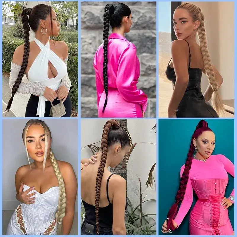 Long Natural DIY Braided Ponytail Extension 30inch Straight Wrap Around Pony Tail HairPieces Synthetic Fake Horse Tail For Women