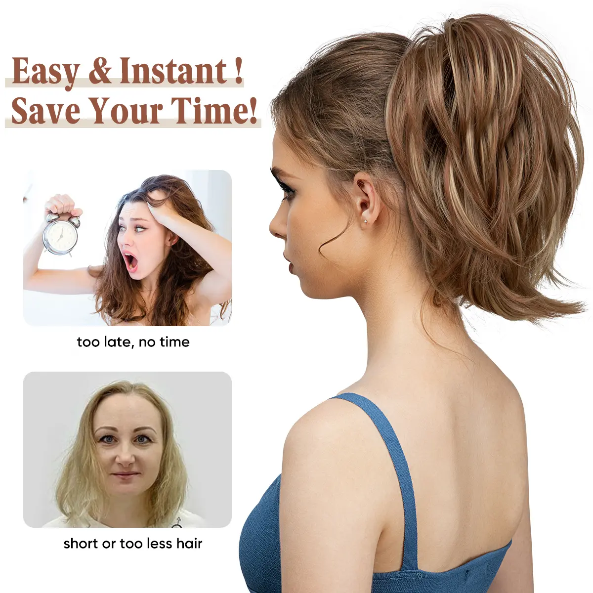 Synthetic Claw Clip In Ponytail Daily Use Hair Extensions One Piece Hairpiece Hair Bun  Fake Blonde Hair False Pigtail for Women