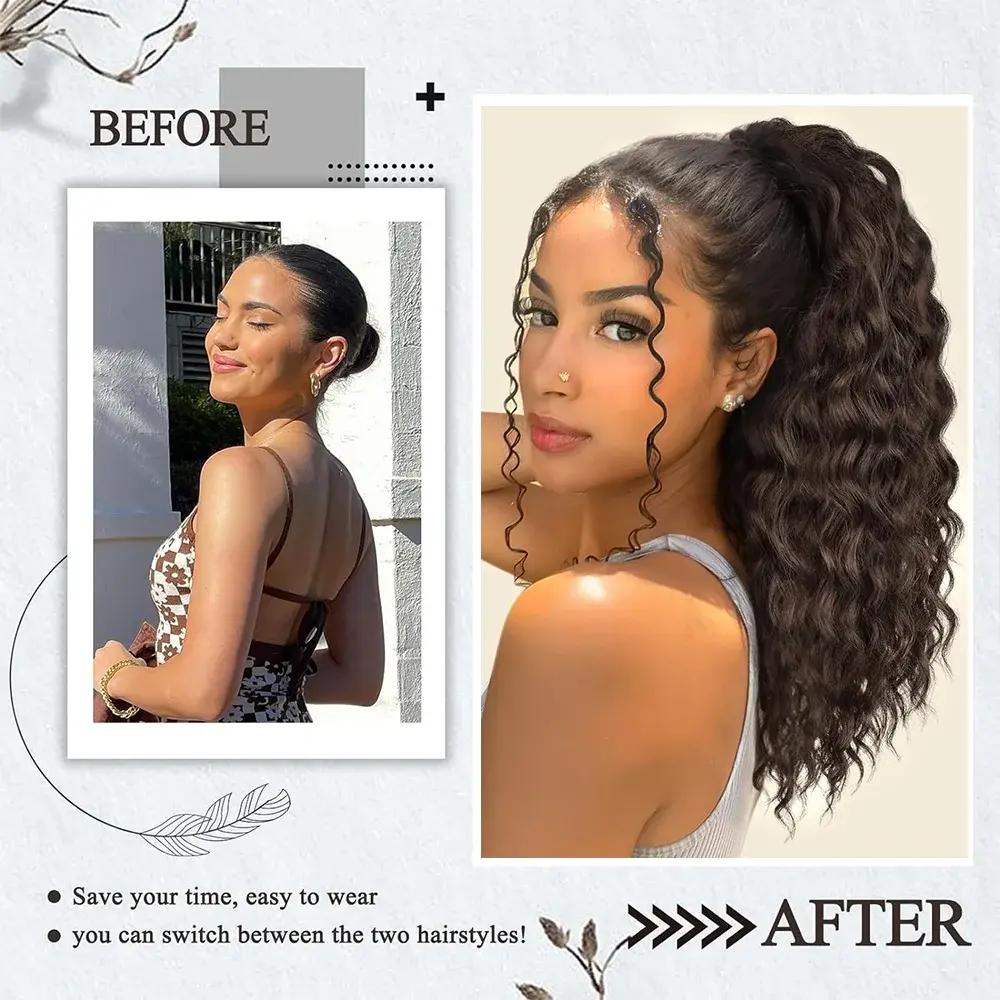 H&STAR Synthetic 18Inch Kinky Curly Ponytail Hair Short Fluffy Curly Drawstring Natural Afro Curly Fake Tail Hairpiec for Women