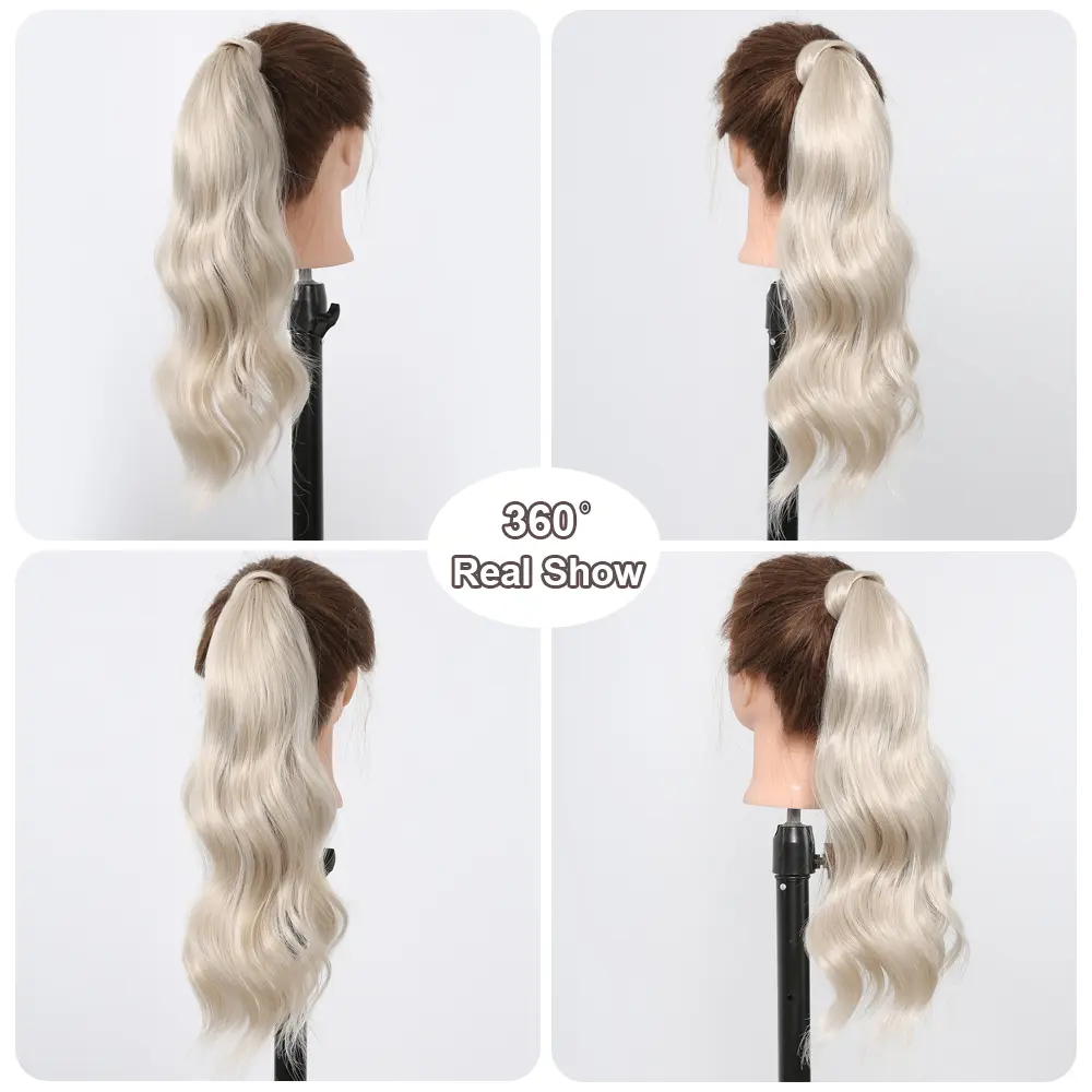25" Ponytail Extensions Flexible Wrap Around Ponytail Hair Extensions Platinum Long Wavy Synthetic Ponytail for Women Party Use