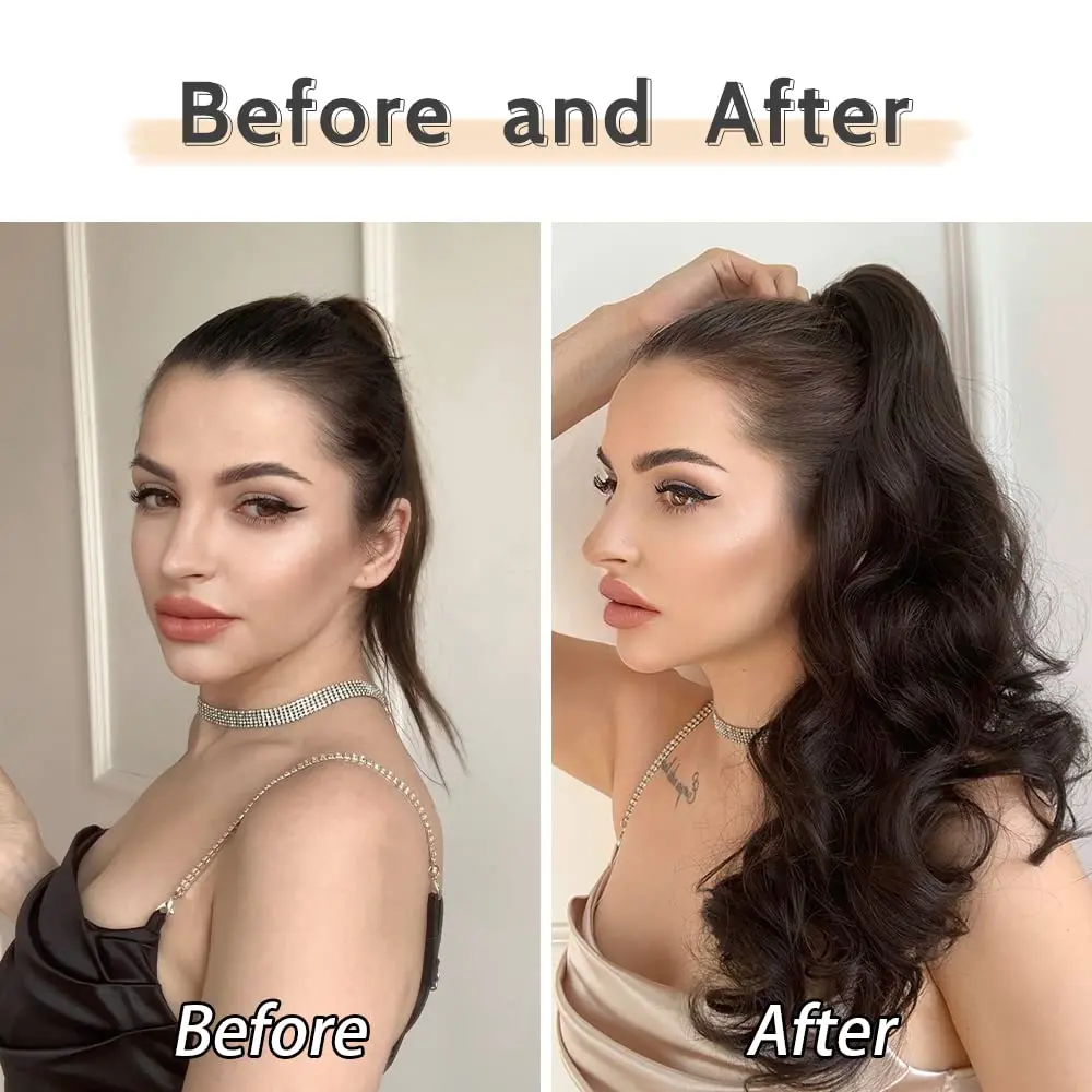 25" Ponytail Extensions Flexible Wrap Around Ponytail Hair Extensions Platinum Long Wavy Synthetic Ponytail for Women Party Use